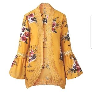 Mustard Floral Kimono Lace Inset